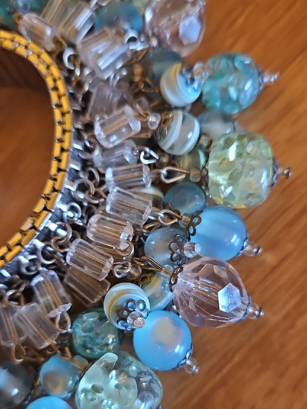 Vintage cha-cha bracelet Silver Tone expansion Teal green and Clear crystals - Picture 7 of 7